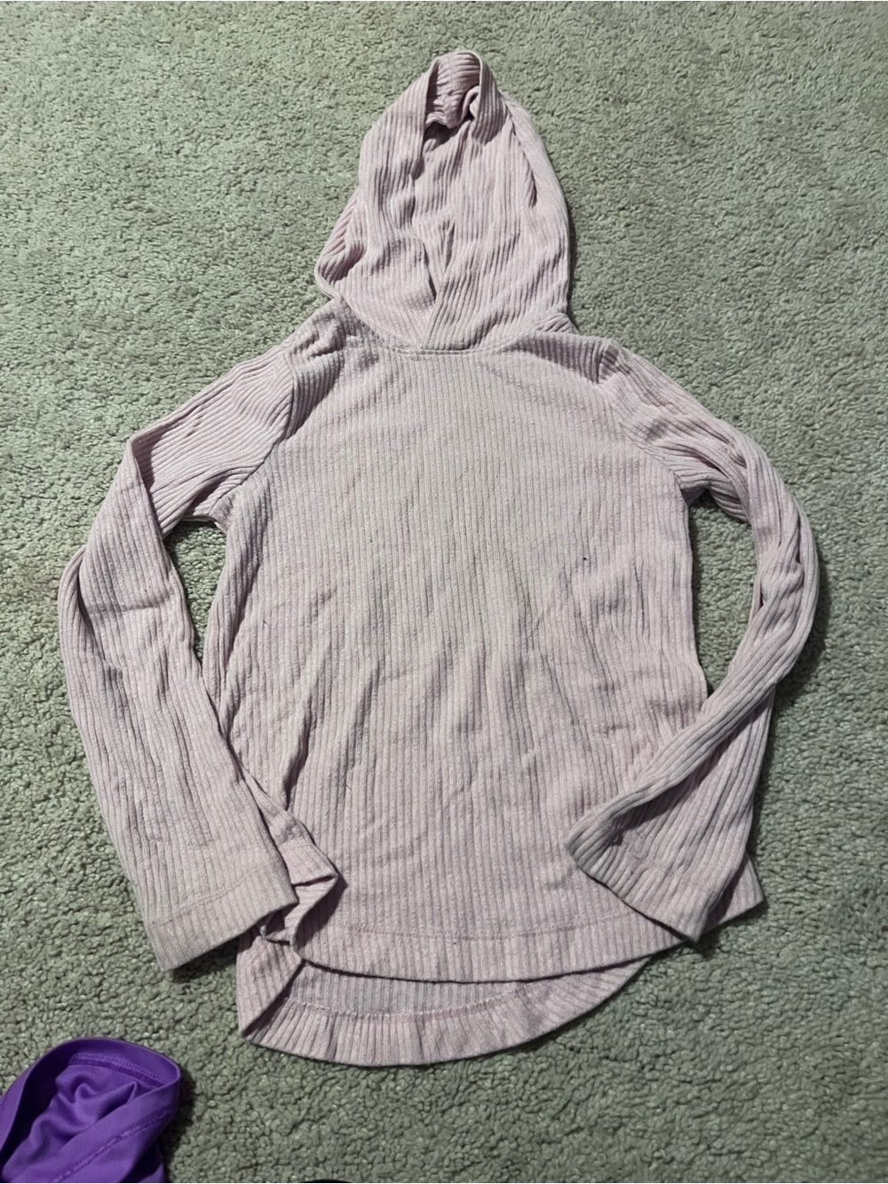 Light Pink Ribbed Hooded Long Sleeve Top